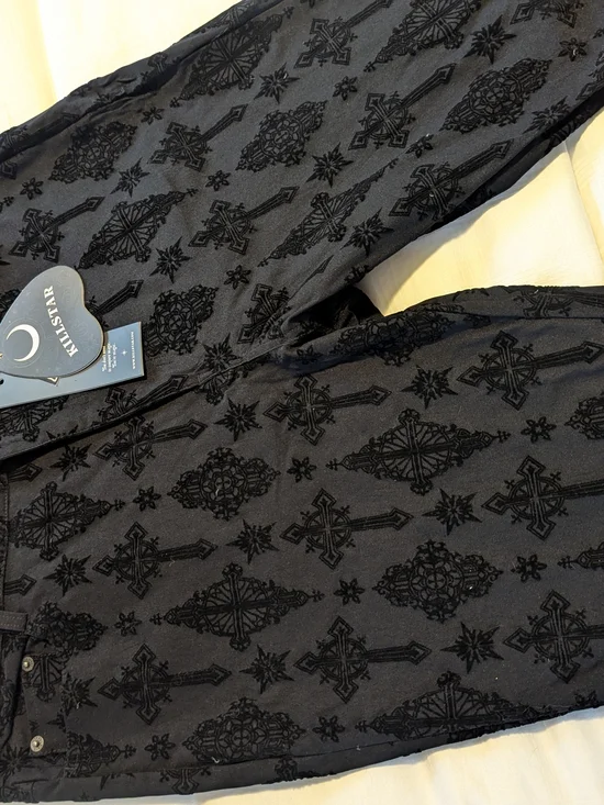 Killstar Black Velvet Cross Jacquard Pants - Picture 2 of 10